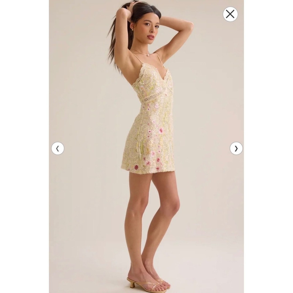 Altar'd State Floral Lace Sequin Mini Dress V-Neck Spaghetti Strap Size XSmall - Picture 4 of 14